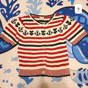 Gymboree Girl's sz 4 Red White Blue Nautical Short Sleeve Knit Cardigan Sweater